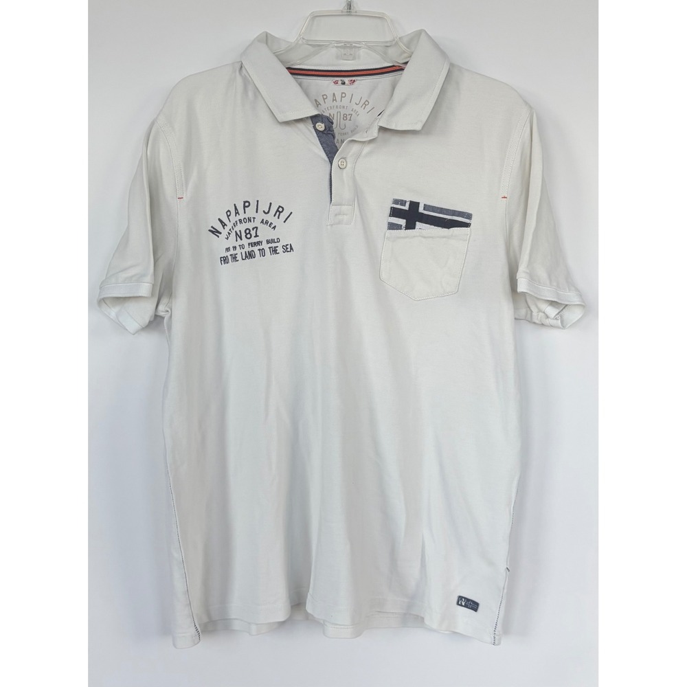 Napapijri Mens White Short Sleeve Graphic Polo Shirt XXL Waterfront Area N87